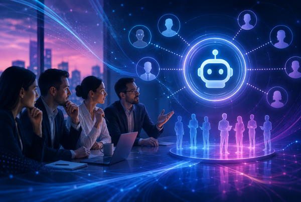 Business leaders using AI to support B2B buying decisions and vendor evaluation in a modern enterprise setting.