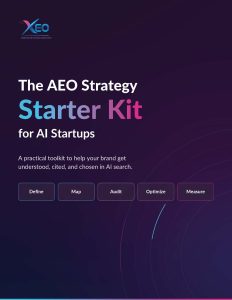 Coverpage of Xeo’s AEO Strategy Starter Kit for AI Startups.