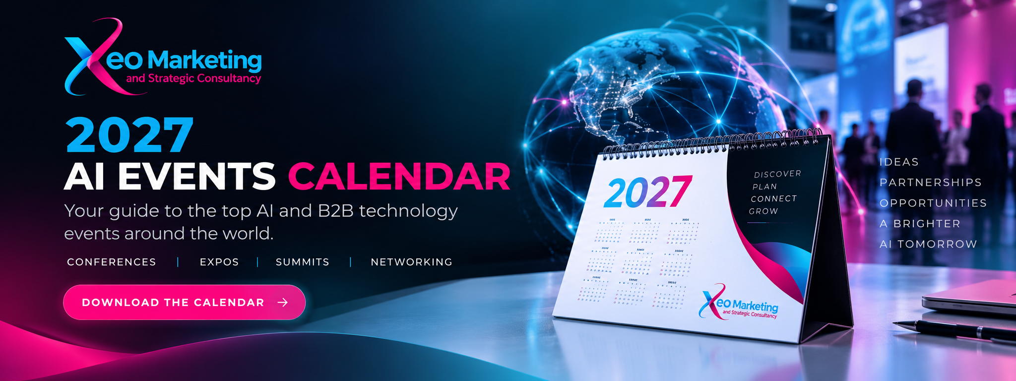 2027 AI Events Calendar by Xeo Marketing featuring global AI conferences, technology expos and industry events