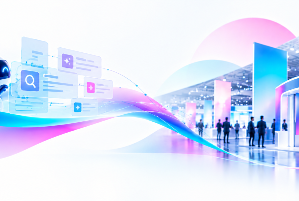AI buyer discovery and in-person events illustrated through AI-powered search and a technology conference
